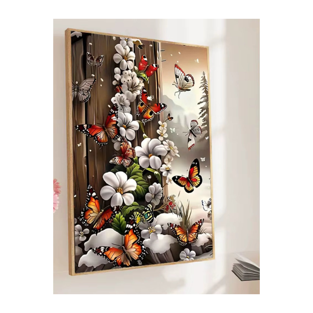 Huacan 5D-Diamantgemälde zum Selbermachen mit Blumen und Schmetterlingen, mehrfarbiges Diamantmosaik zur Wandmontage - Bild 5