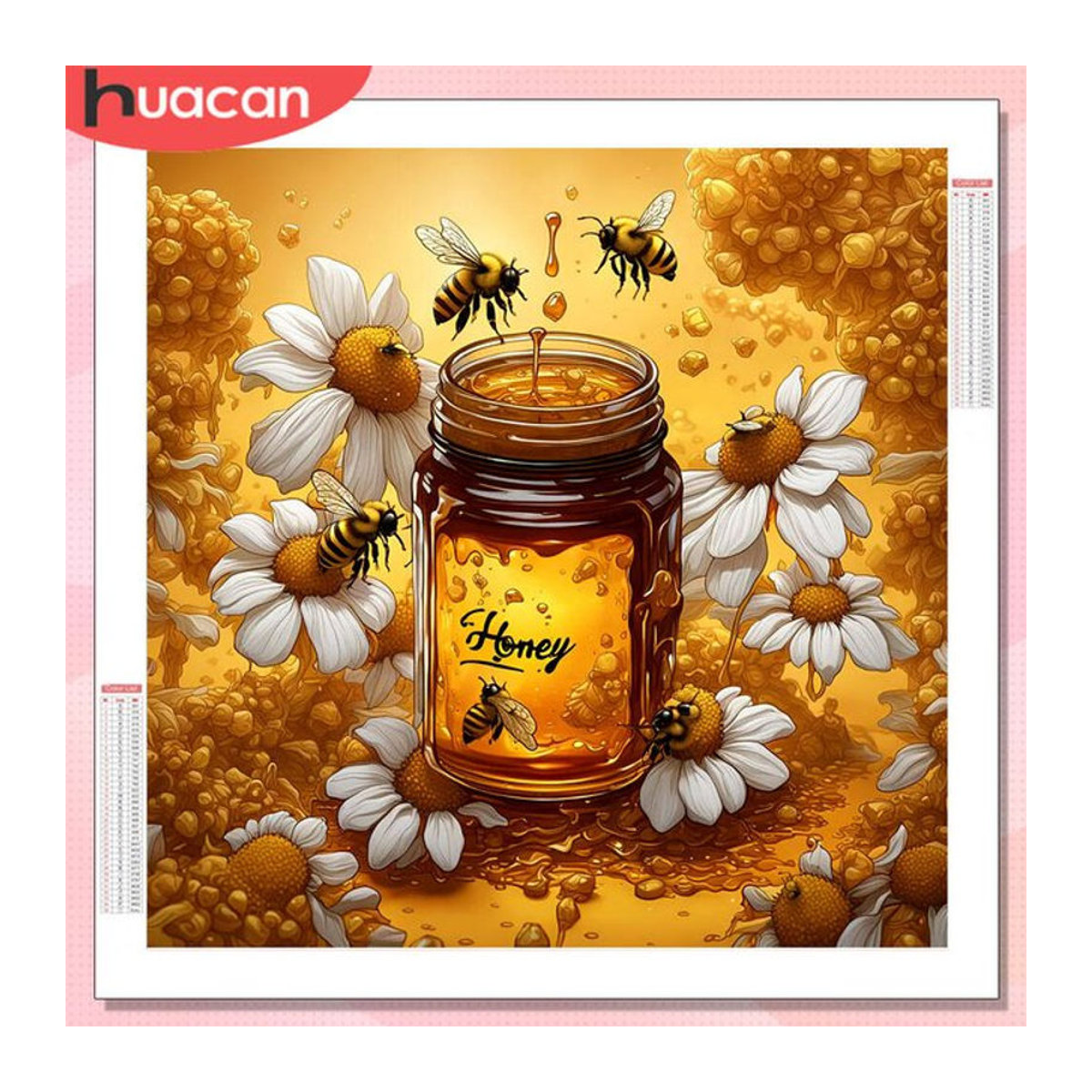 HUACAN 5D Diamantgemälde zum Selbermachen mit Honigbienen und Gänseblümchen in Gelb als Wanddekoration - Bild 1