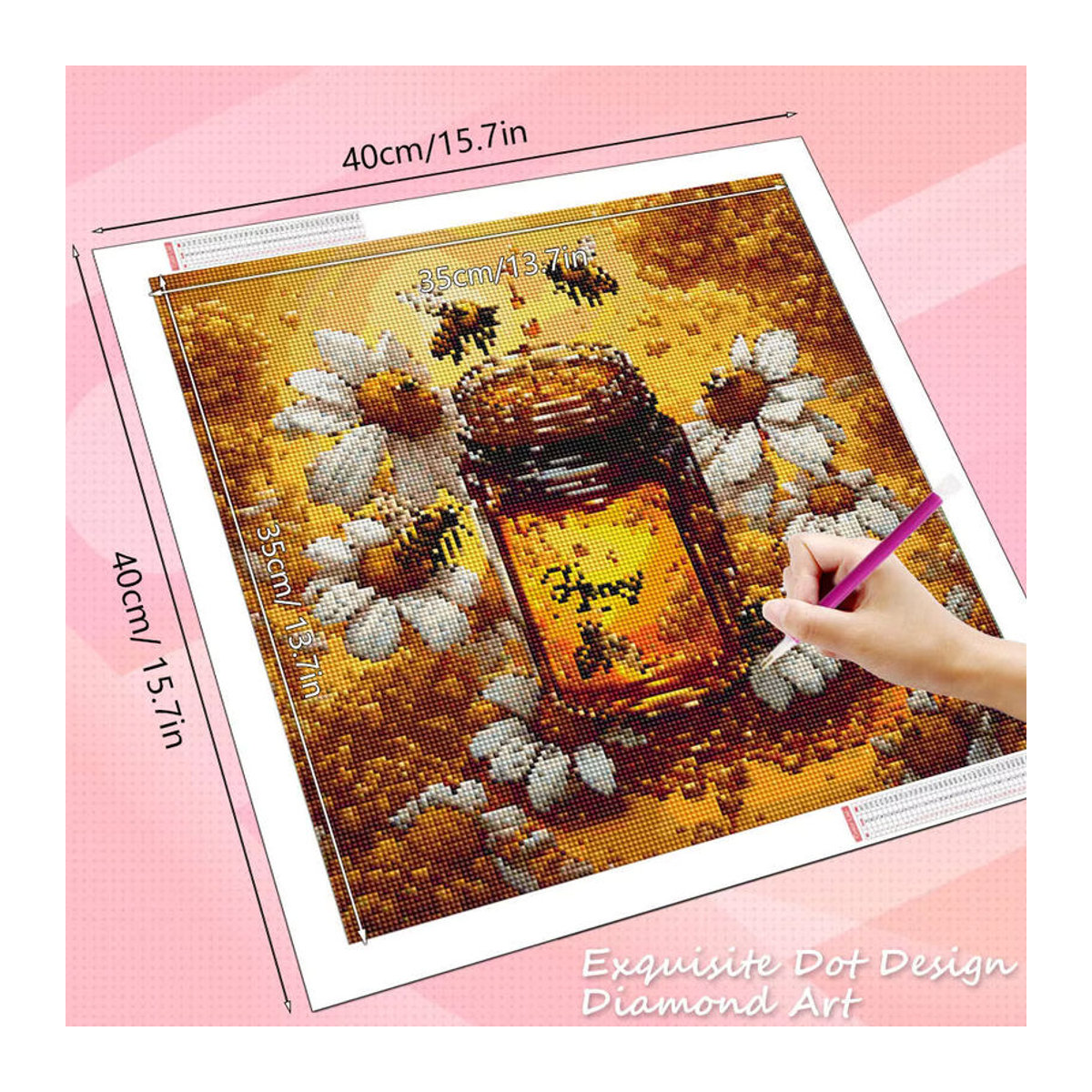 HUACAN 5D Diamantgemälde zum Selbermachen mit Honigbienen und Gänseblümchen in Gelb als Wanddekoration - Bild 2