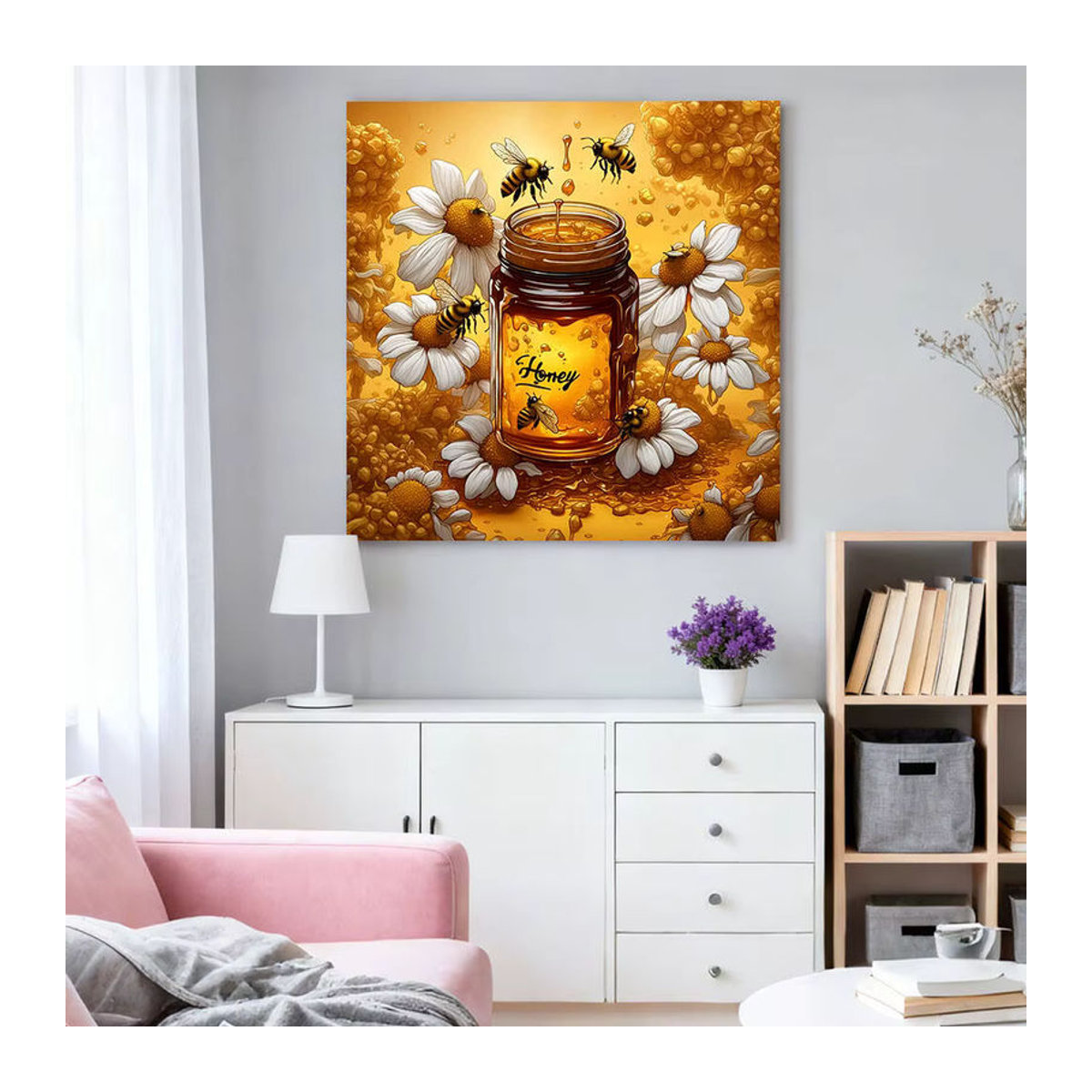 HUACAN 5D Diamantgemälde zum Selbermachen mit Honigbienen und Gänseblümchen in Gelb als Wanddekoration - Bild 3