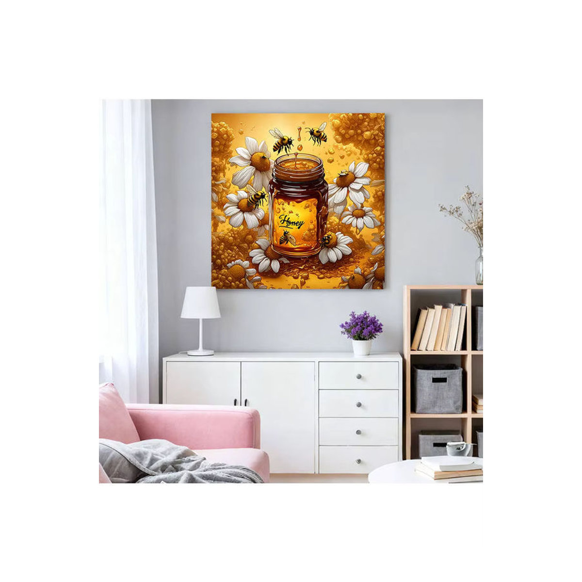 HUACAN 5D Diamantgemälde zum Selbermachen mit Honigbienen und Gänseblümchen in Gelb als Wanddekoration - Bild 4