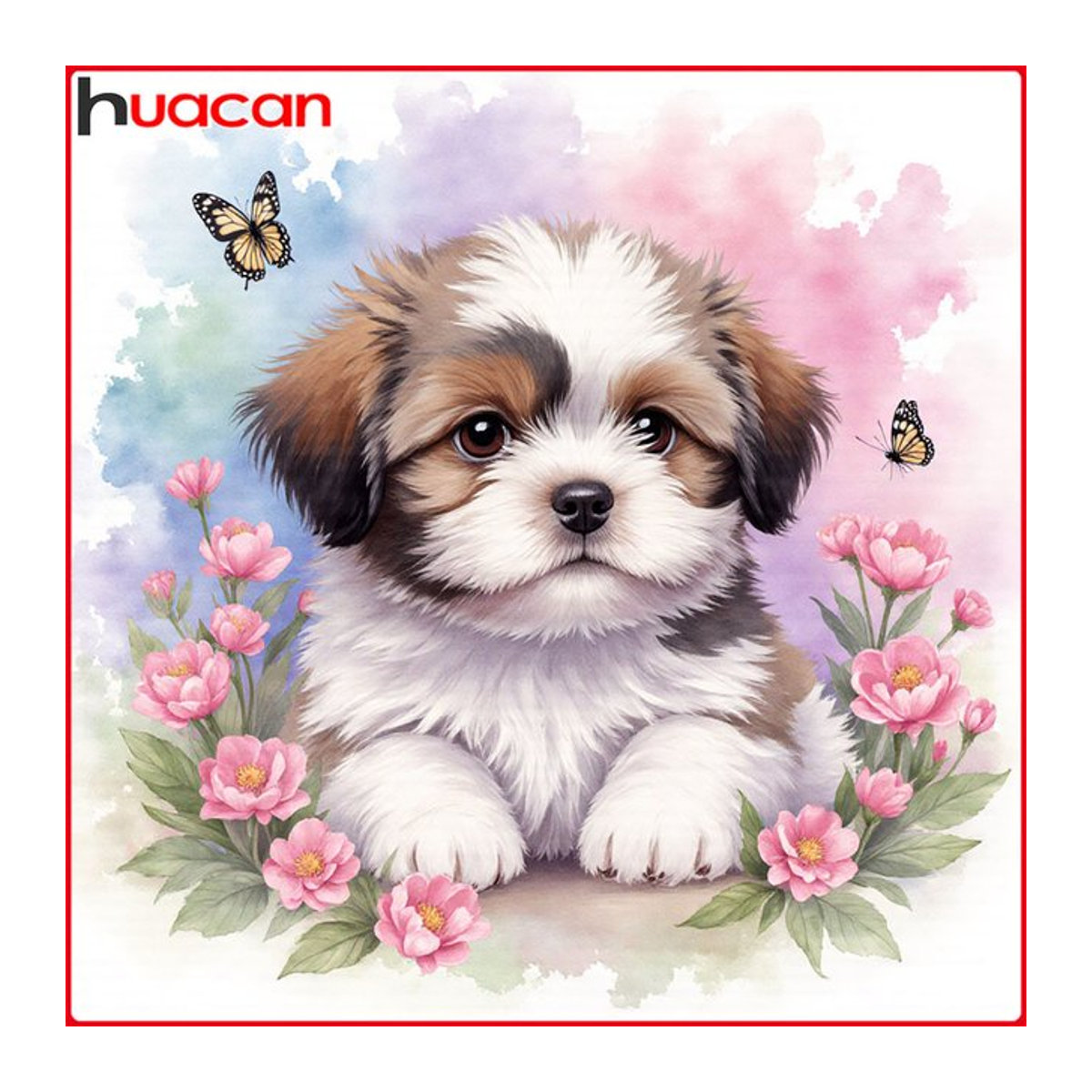 Huacan 5D-Diamantgemälde zum Selbermachen mit Hund und Rosen in Mehrfarbig - Bild 1