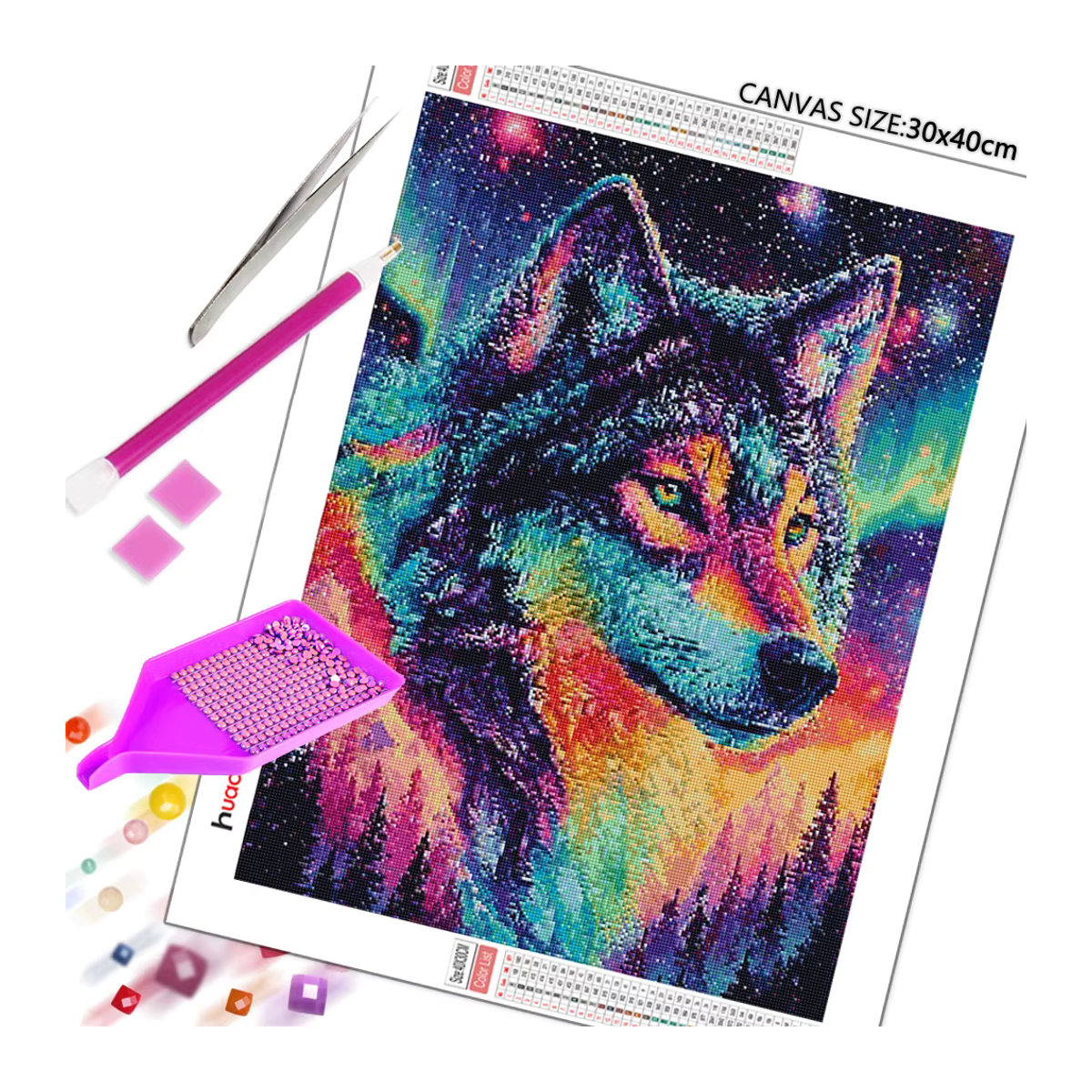 Huacan 5D-Diamantgemälde zum Selbermachen Wolf im Sternenhimmel Mehrfarbig - Bild 2