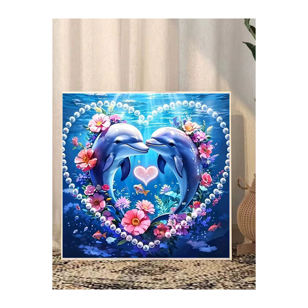 Huacan 5D Diamantmalerei Bastelset Delfine mit Herz und Blumen in Mehrfarbig - Bild 4