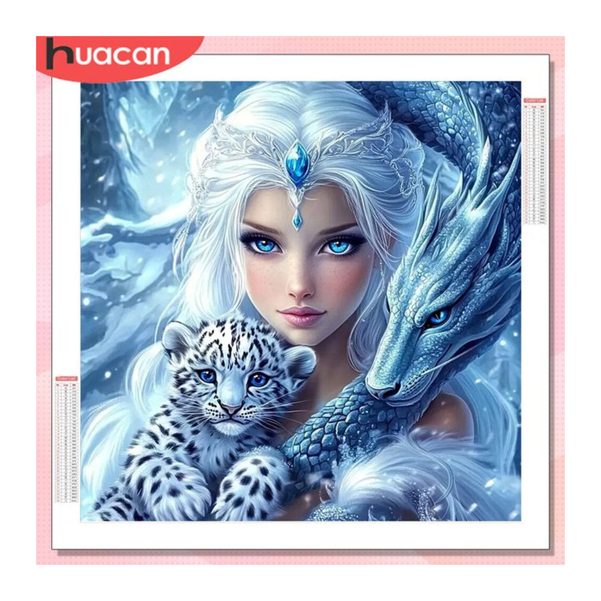 HUACAN 5D Diamantmalerei Frau mit Leopard Tier Motiv in Blau, Runde Wanddekoration als Diamantstickerei mit Strass - Bild 1