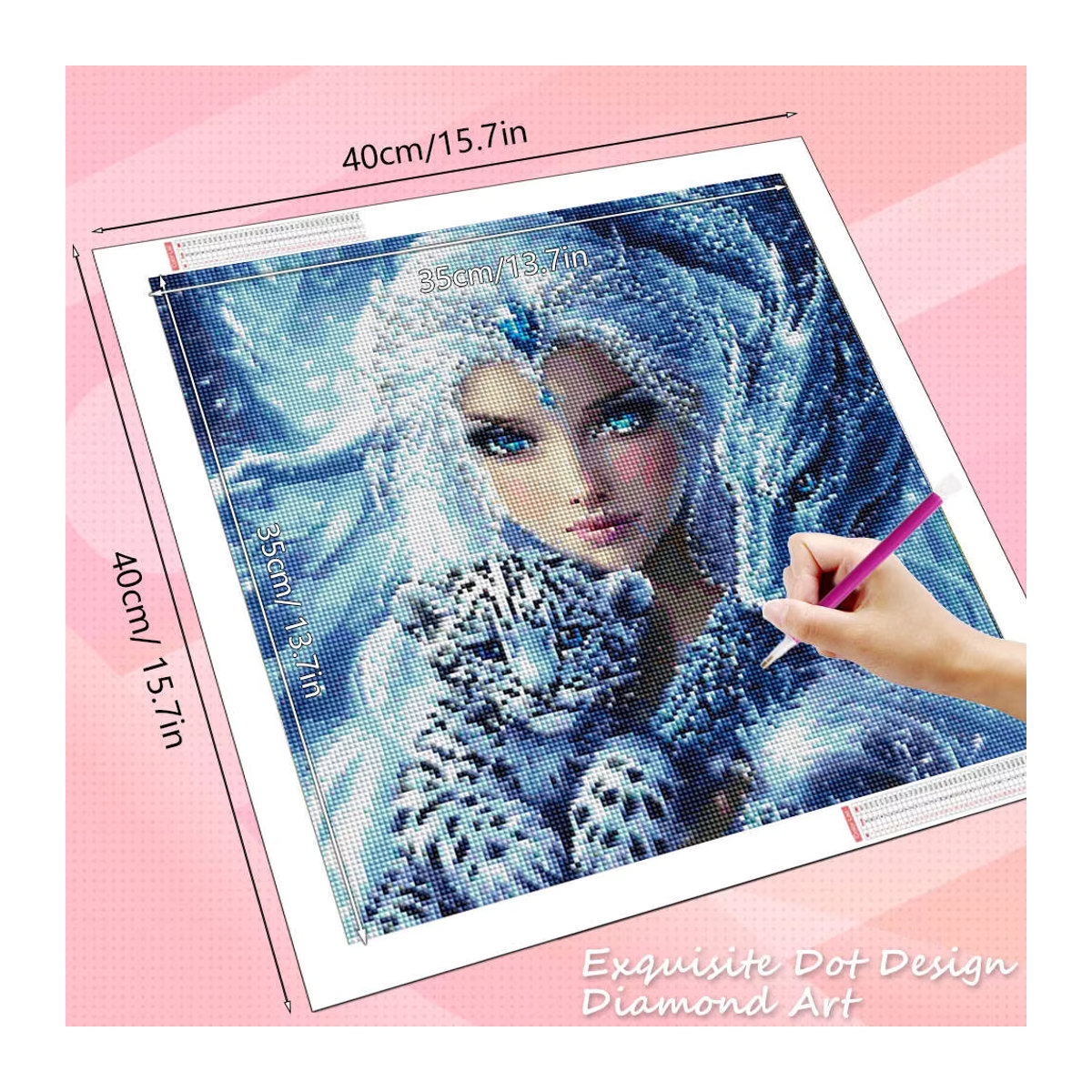 HUACAN 5D Diamantmalerei Frau mit Leopard Tier Motiv in Blau, Runde Wanddekoration als Diamantstickerei mit Strass - Bild 2