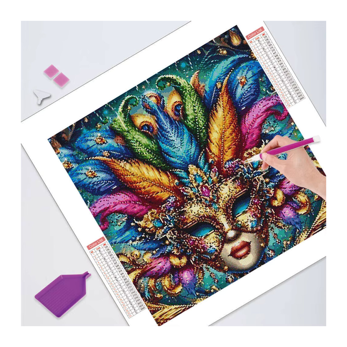 HUACAN 5D Diamantmalerei Frauen Porträt Maske als DIY Mosaik Wanddekoration in Mehrfarbig - Bild 3