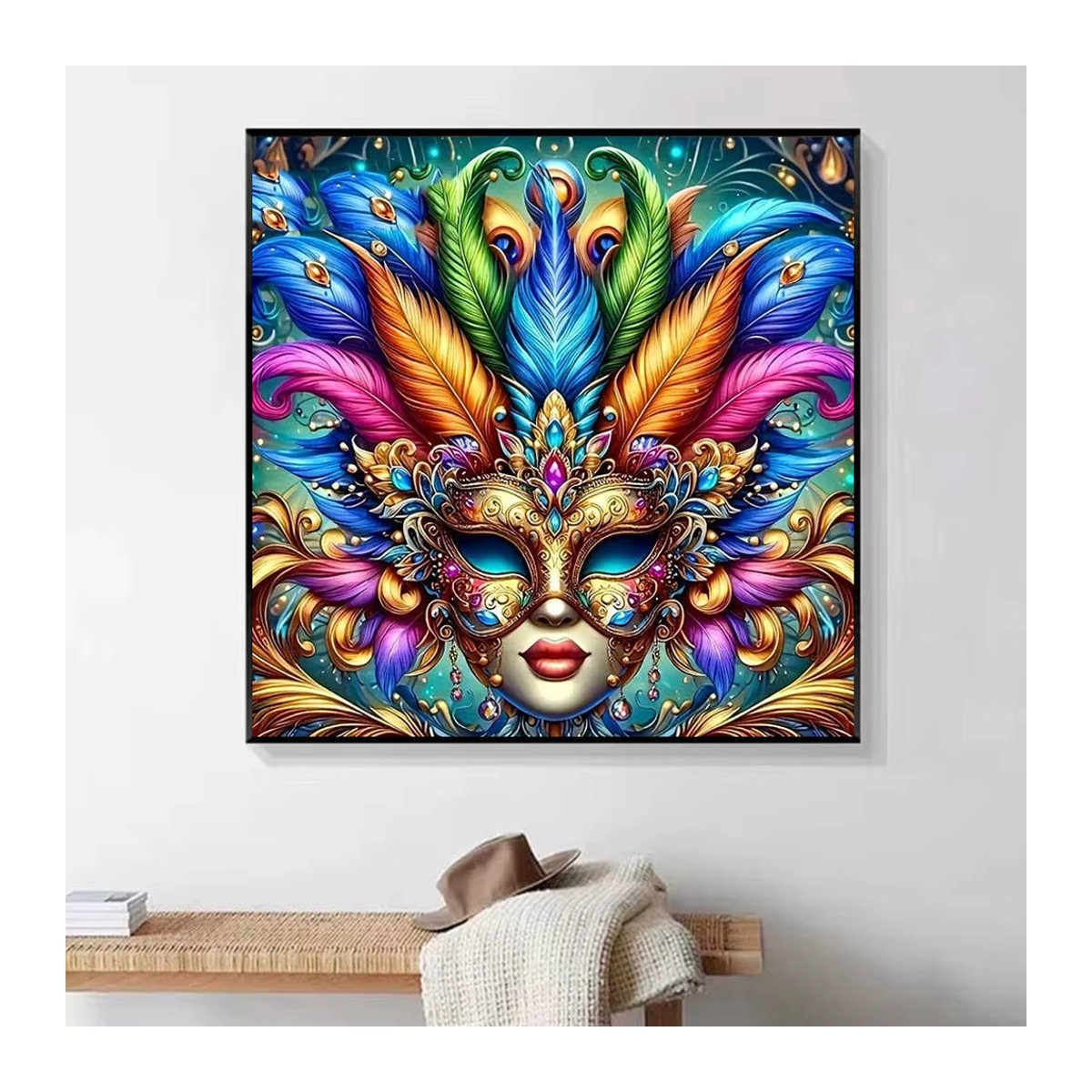 HUACAN 5D Diamantmalerei Frauen Porträt Maske als DIY Mosaik Wanddekoration in Mehrfarbig - Bild 4