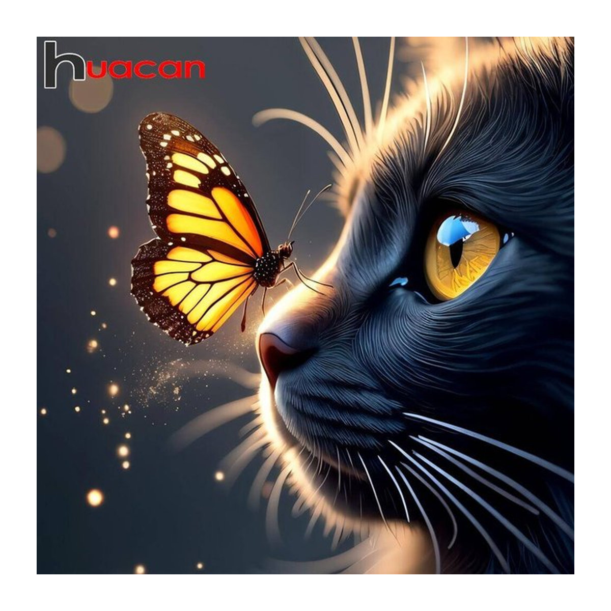 Huacan 5D Diamantmalerei Katze und Schmetterling mit Rundbohrern, mehrfarbig - Bild 1