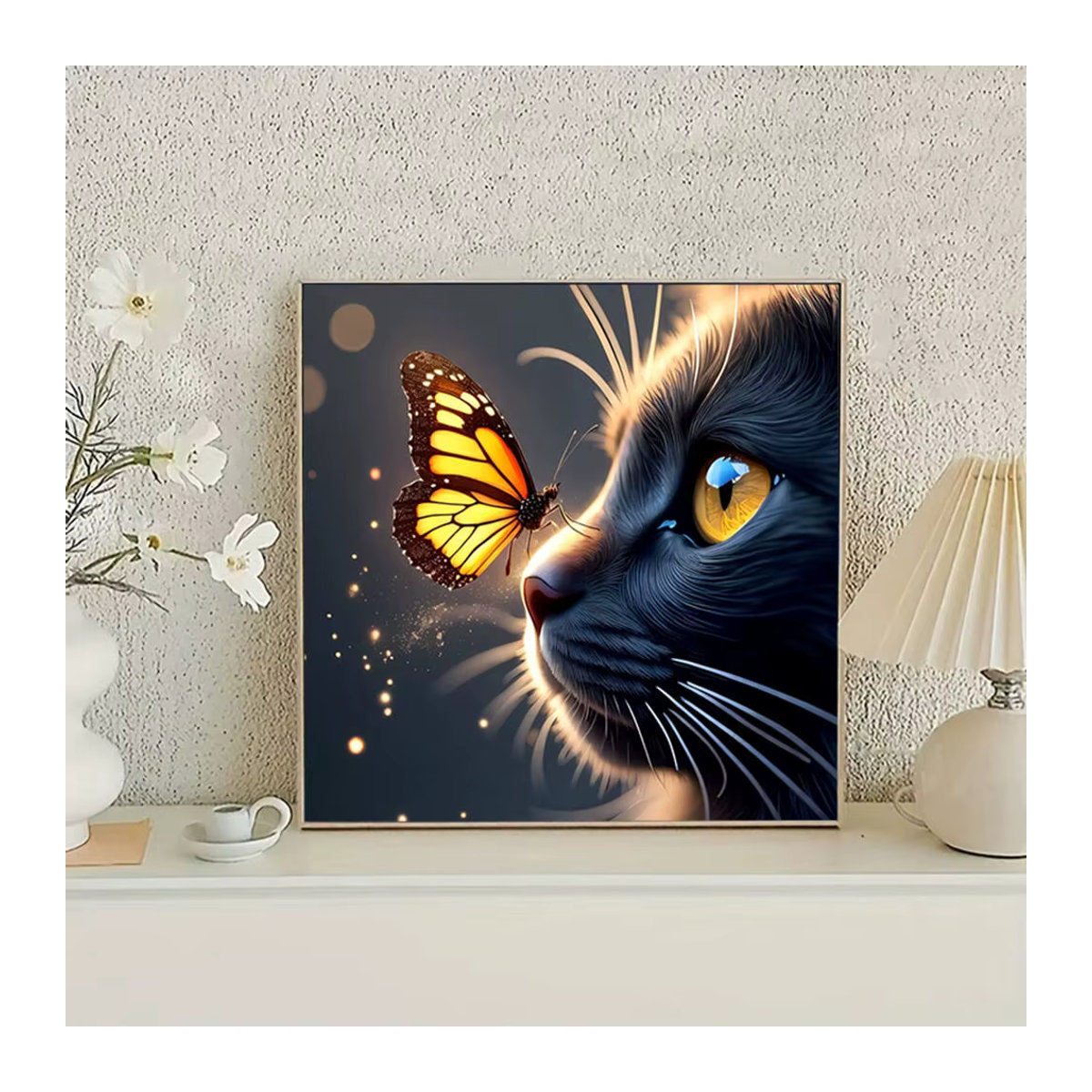 Huacan 5D Diamantmalerei Katze und Schmetterling mit Rundbohrern, mehrfarbig - Bild 3