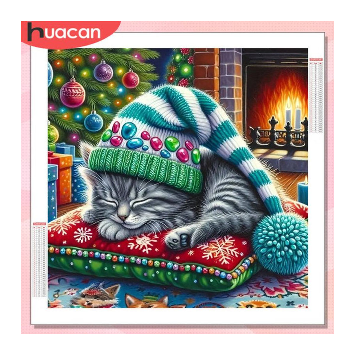 HUACAN 5D Diamantmalerei Katze Weihnachten Rund Mehrfarbig Diamant Mosaik Tier Kreuzstich Wanddekoration - Bild 1