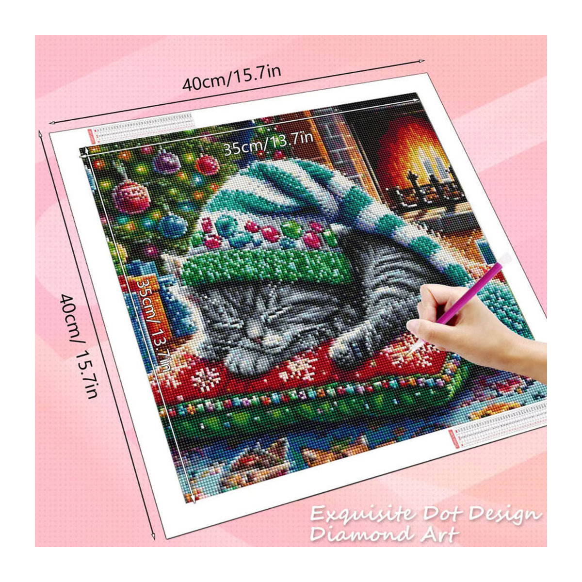 HUACAN 5D Diamantmalerei Katze Weihnachten Rund Mehrfarbig Diamant Mosaik Tier Kreuzstich Wanddekoration - Bild 2