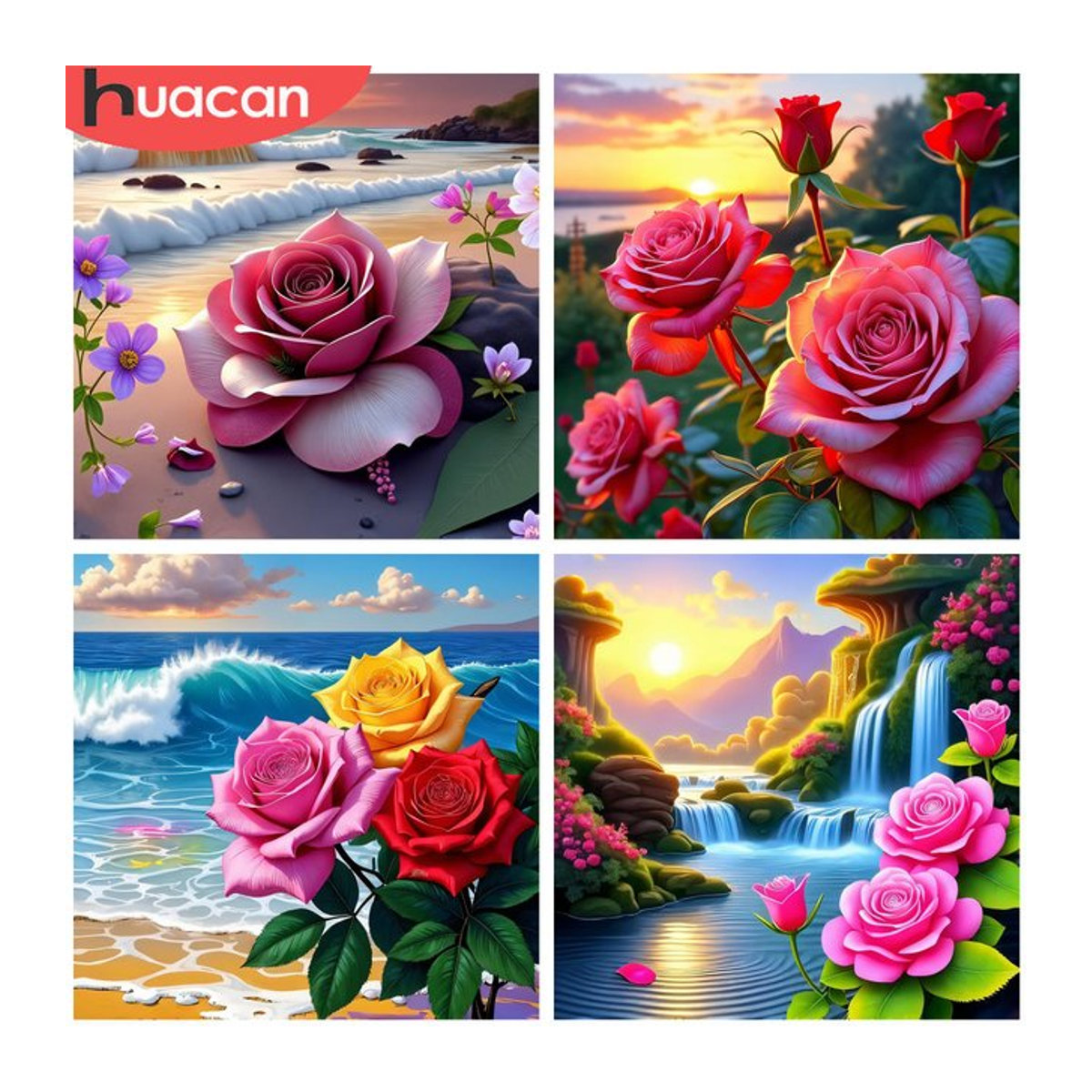 HUACAN 5D Diamantmalerei Kit Serene Strand Blumen Landschaft als Vollbohrer Mosaik Strass Kunst Dekor in Mehrfarbig - Bild 1