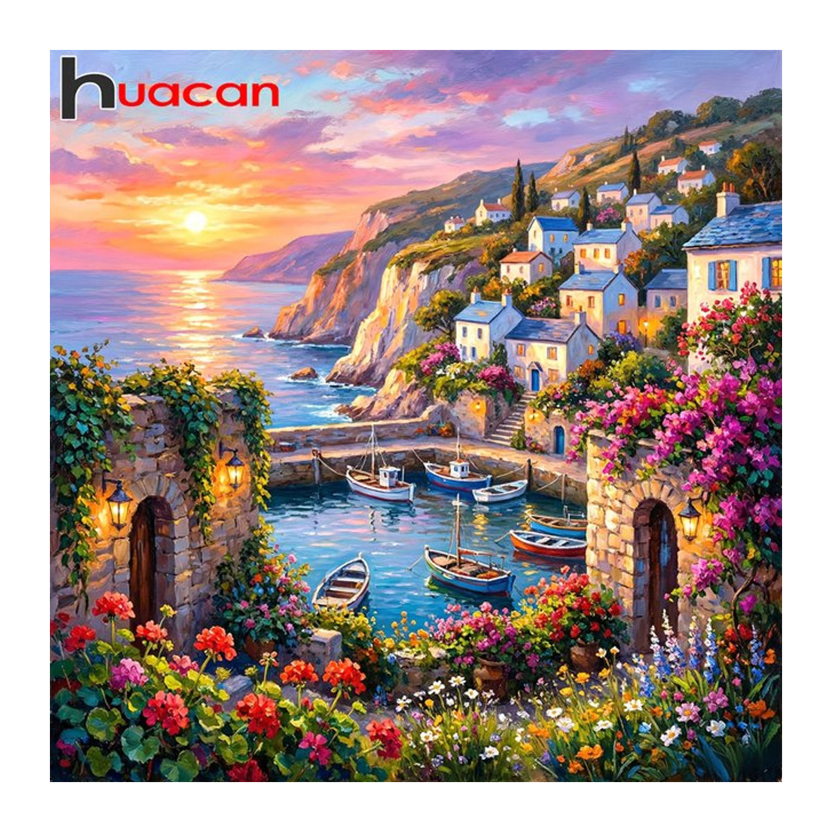 Huacan 5D Diamantmalerei Landschaft Hausbild als runde Stickerei mit Strass Wanddekoration in Mehrfarbig - Bild 1