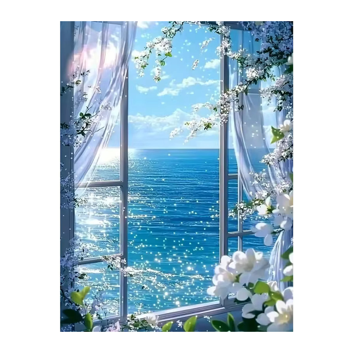 HUACAN 5D Diamantmalerei Maritimes Mosaik Set mit Küstenlandschaft, Boot und Stadt, Mehrfarbig, Durchmesser: 30 cm - Bild 2