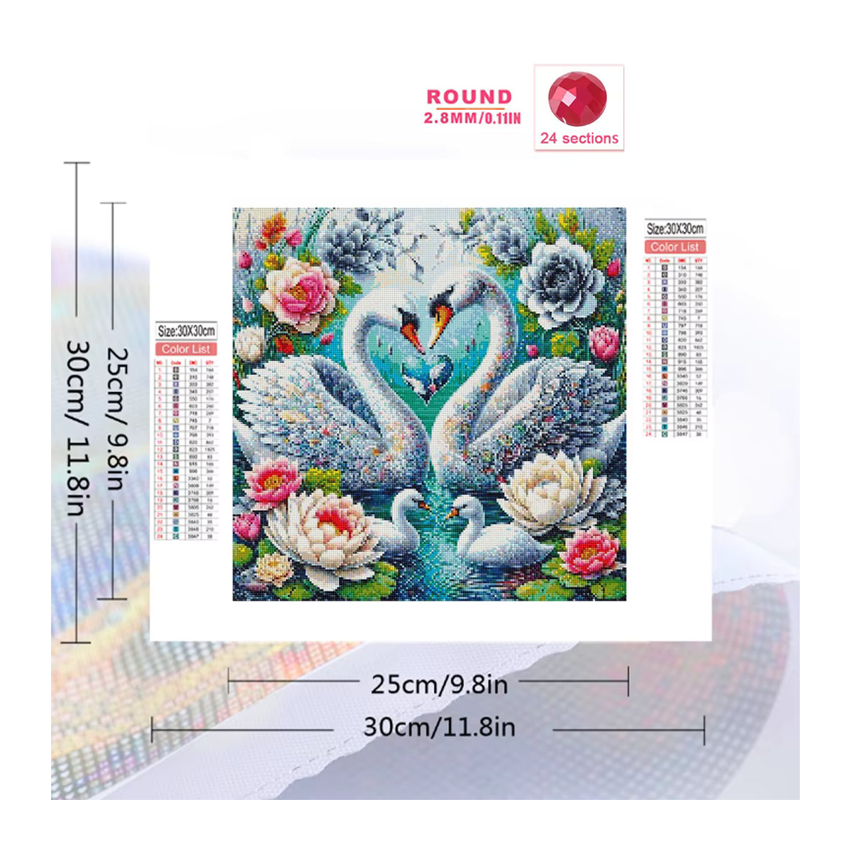 Huacan 5D Diamantmalerei Schwan Mosaik Set mit Blumen in Mehrfarbig zur Wanddekoration - Bild 2
