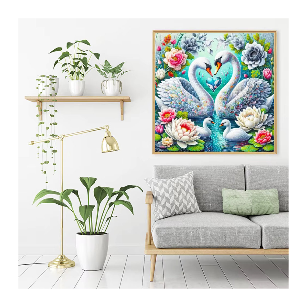 Huacan 5D Diamantmalerei Schwan Mosaik Set mit Blumen in Mehrfarbig zur Wanddekoration - Bild 3