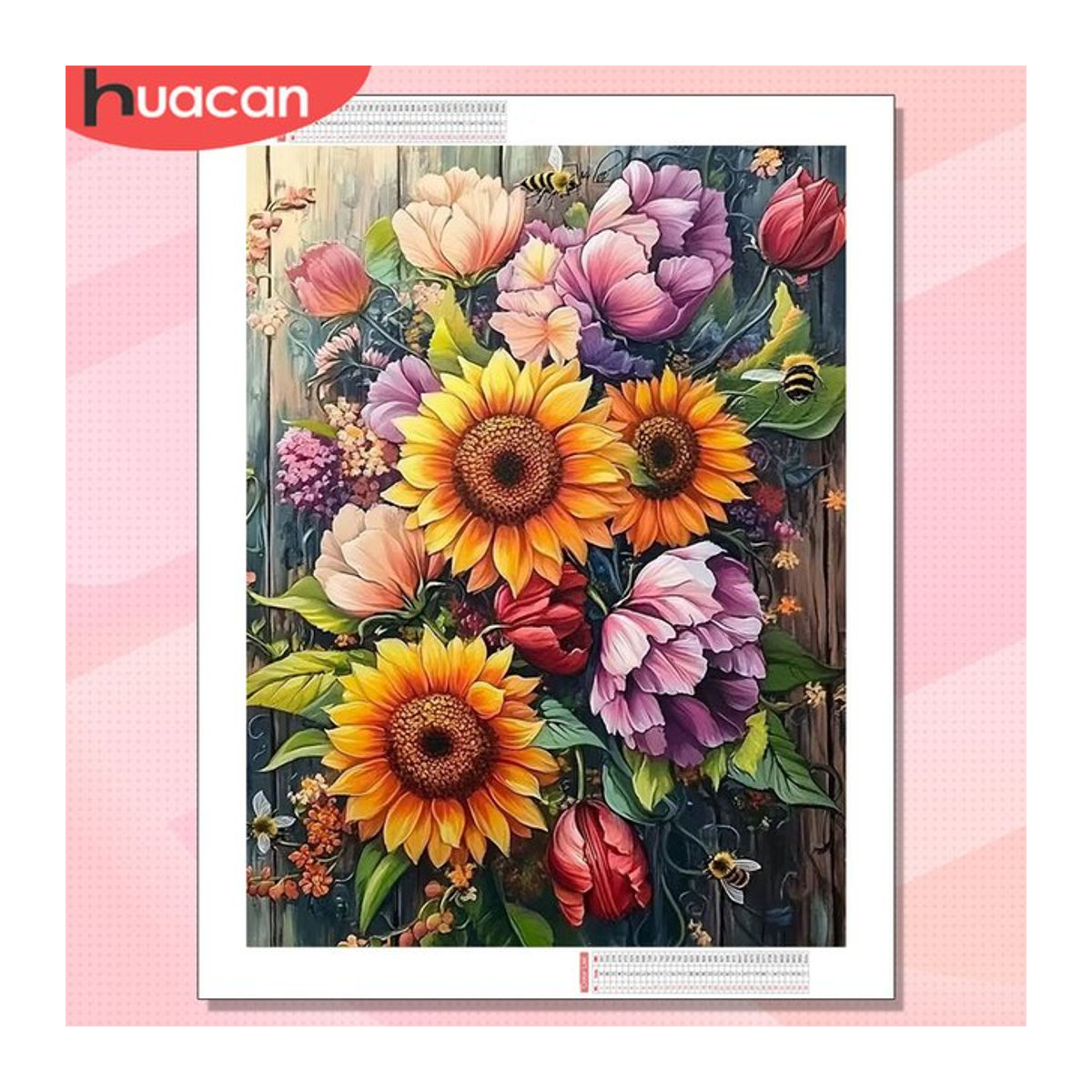 HUACAN 5D Diamantmalerei Set mit Sonnenblumen und Rosen Motiv in Mehrfarbig als florale Mosaik-Kunstdeko - Bild 1