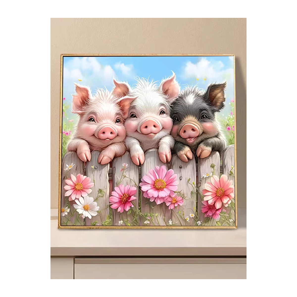 Huacan 5D Diamantmalerei Set Schweine mit Blumen in Mehrfarbig, Rundes Stickerei-Set für deine Dekoration - Bild 4