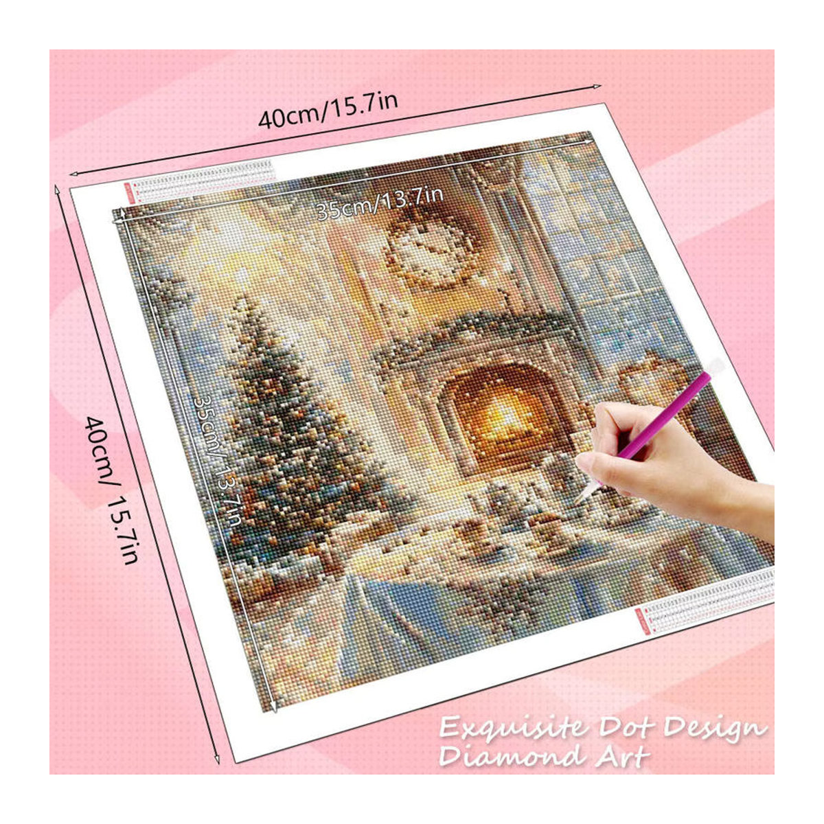 HUACAN 5D Diamantmalerei Weihnachten Baum Landschaft als rundes Mosaik in Mehrfarbig zur Wanddekoration - Bild 2