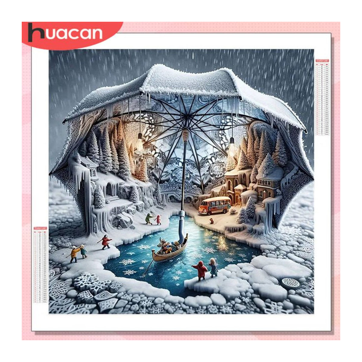 HUACAN 5D Diamantmalerei Winter Landschaft mit Regenschirm, rundes Diamant Mosaik Set in Mehrfarbig zur Wanddekoration - Bild 1