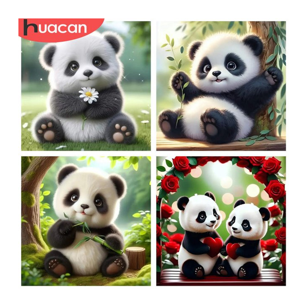 HUACAN 5D-DIY-Diamant-Stickerei-Set Panda beim Bambusessen als mehrfarbiges Mosaikbild auf Leinwand - Bild 1