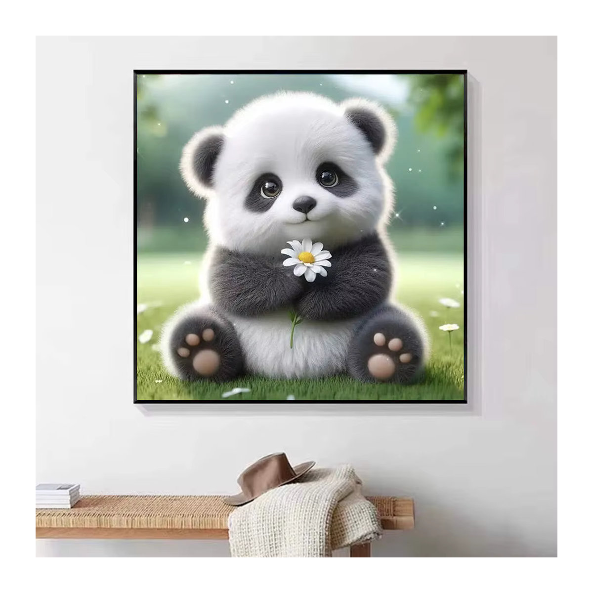 HUACAN 5D-DIY-Diamant-Stickerei-Set Panda beim Bambusessen als mehrfarbiges Mosaikbild auf Leinwand - Bild 3