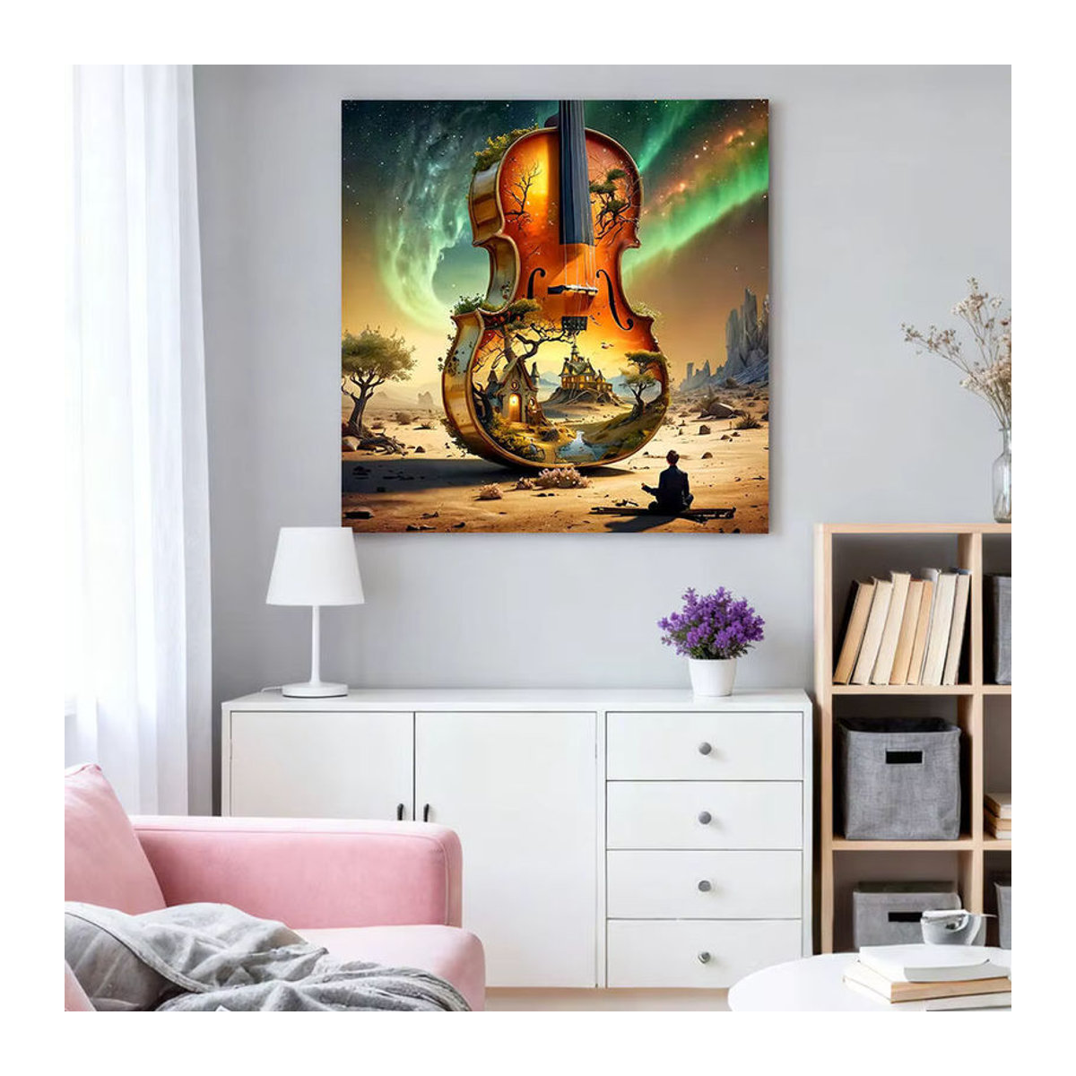 HUACAN 5D DIY Diamantmalerei Aurora Violine Winterlandschaft als mehrfarbiges Mosaik Wanddeko - Bild 2