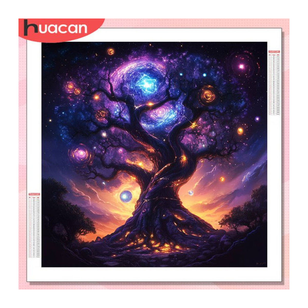 HUACAN 5D DIY Diamantmalerei Baum Landschaft mit Sternenhimmel als abstrakte Wanddekoration in Mehrfarbig für Erwachsene - Bild 1