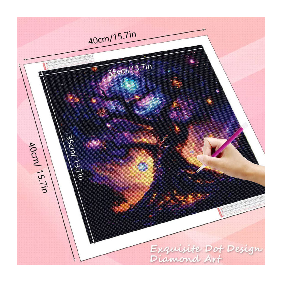 HUACAN 5D DIY Diamantmalerei Baum Landschaft mit Sternenhimmel als abstrakte Wanddekoration in Mehrfarbig für Erwachsene - Bild 2