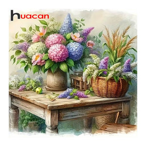 Huacan 5D DIY Diamantmalerei Blumenmotiv Hortensie und Lavendel als dekorative Wandmontage in Mehrfarbig im Landhausstil