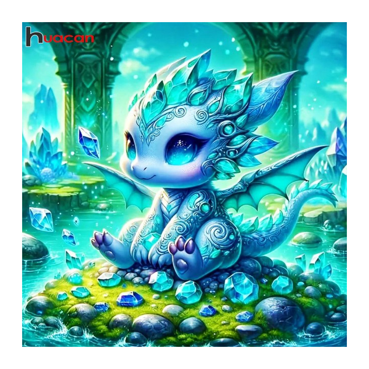 Huacan 5D DIY Diamantmalerei Drachen Set mit Strasssteinen in Blau zur Wandmontage - Bild 1