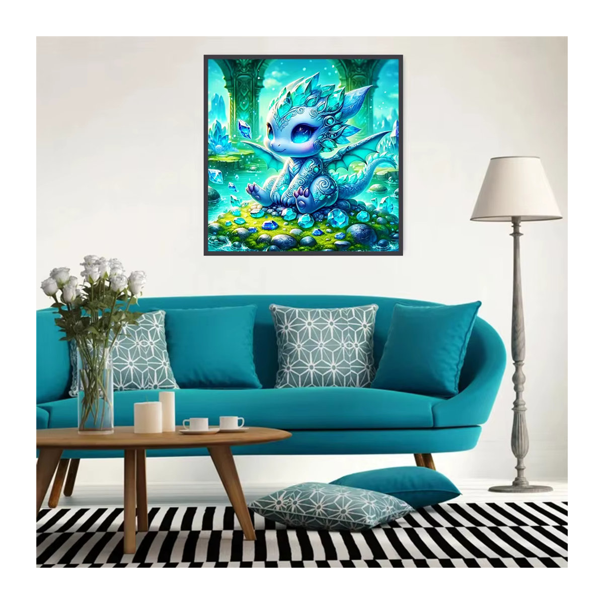 Huacan 5D DIY Diamantmalerei Drachen Set mit Strasssteinen in Blau zur Wandmontage - Bild 3