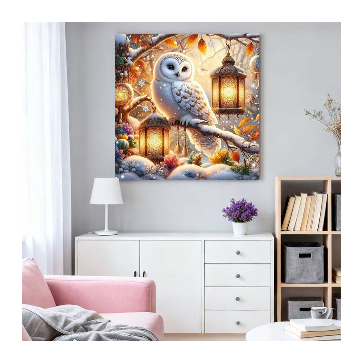 HUACAN 5D DIY Diamantmalerei Eule als Wanddekoration im Bohemian Stil, mehrfarbiges Tier-Mosaik mit vollen Bohrern - Bild 3
