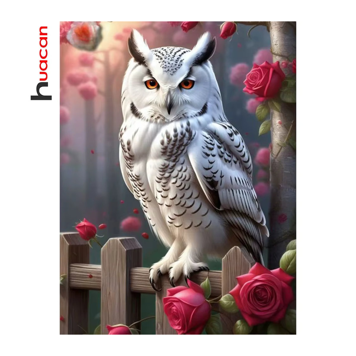 Huacan 5D DIY Diamantmalerei Eule mit Rosen als Mosaik-Bild in Mehrfarbig zur Wandmontage - Bild 4