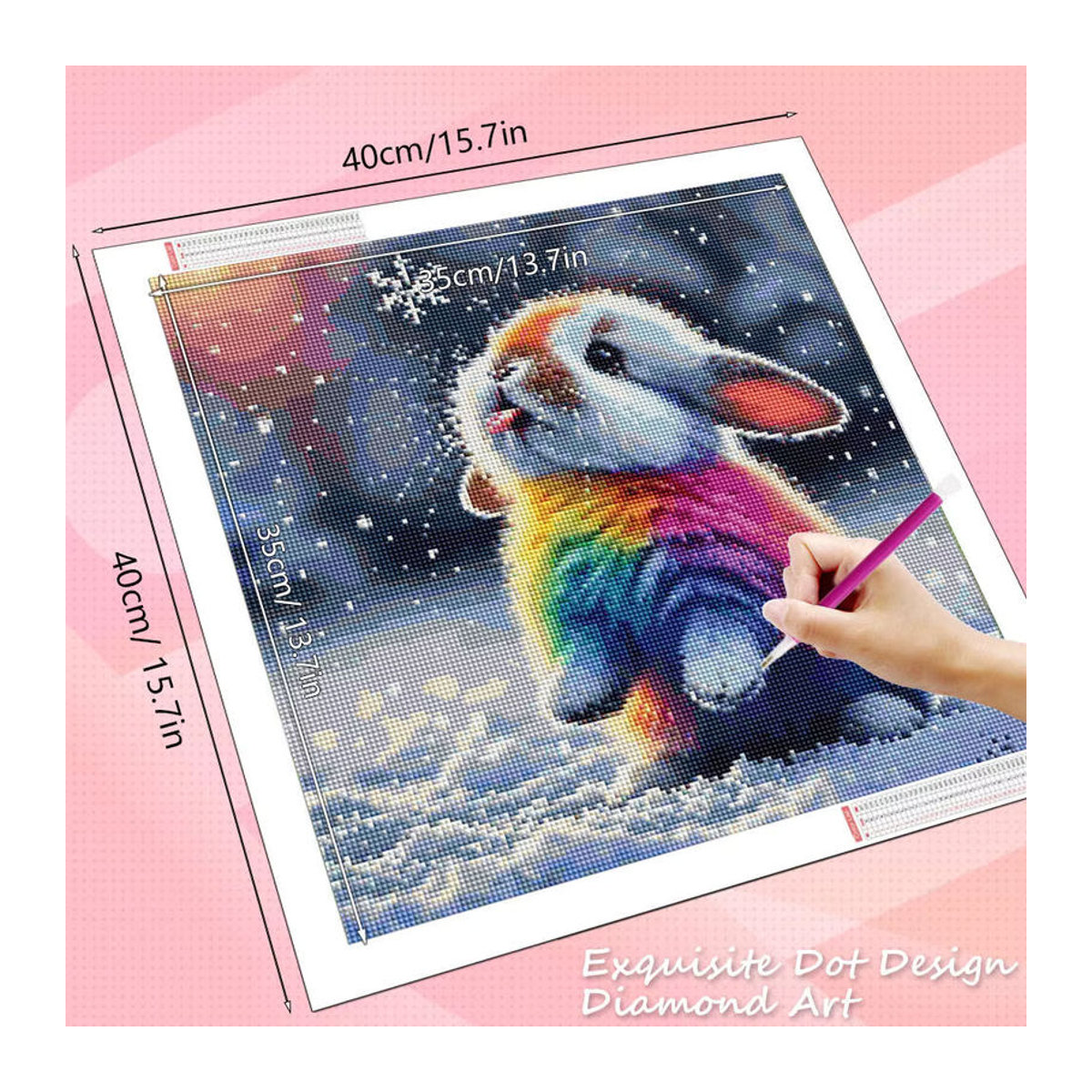 HUACAN 5D DIY Diamantmalerei Kaninchen Winter Mosaik Strass Dekoration mehrfarbig - Bild 2