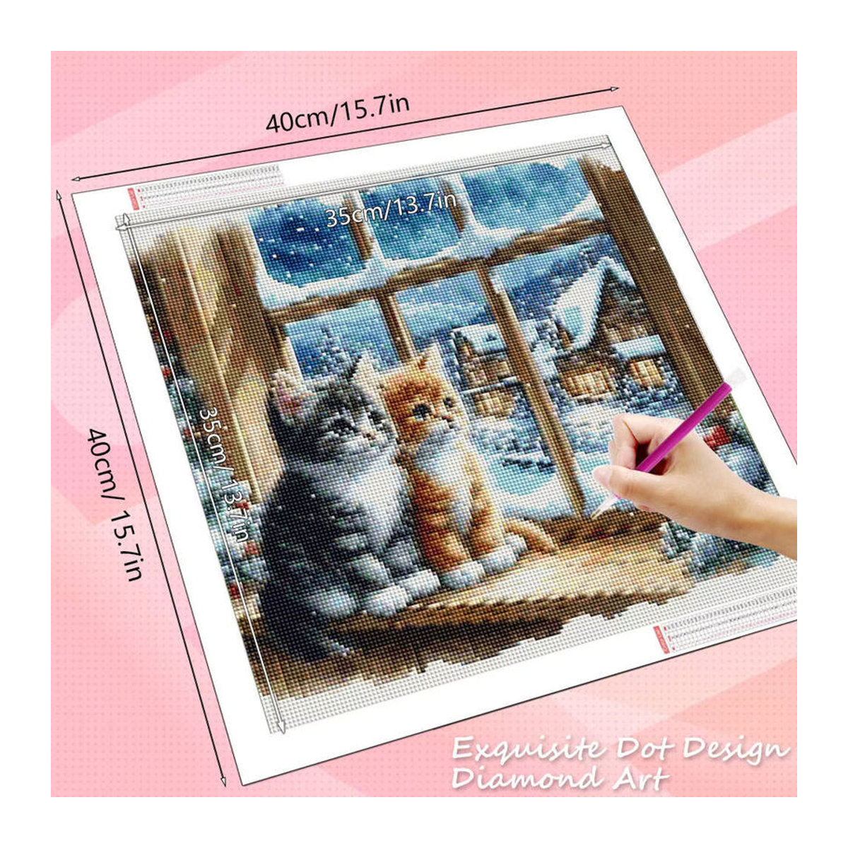 HUACAN 5D DIY Diamantmalerei Katze als Wanddekoration mit runden Steinen in Mehrfarbig - Bild 2