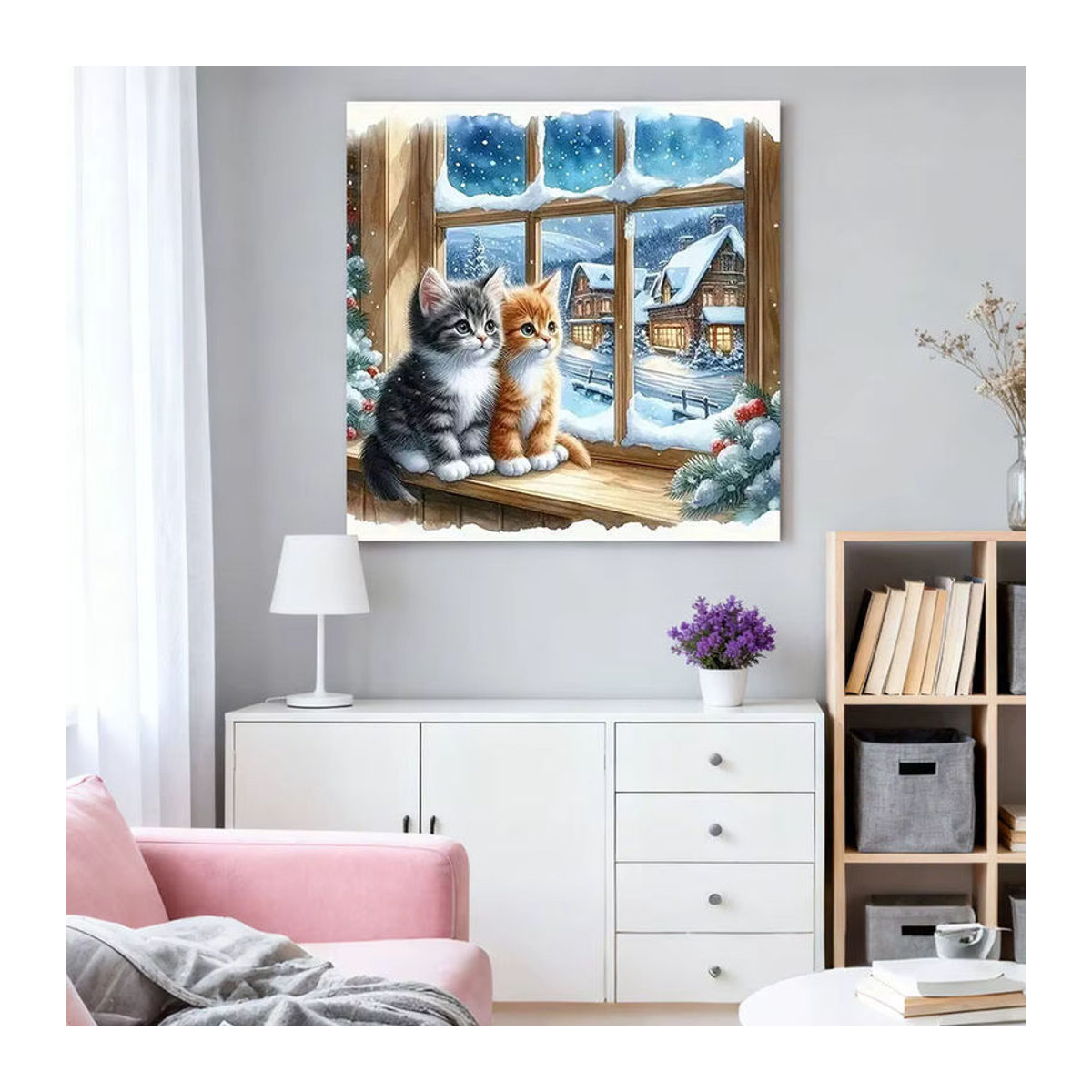 HUACAN 5D DIY Diamantmalerei Katze als Wanddekoration mit runden Steinen in Mehrfarbig - Bild 3