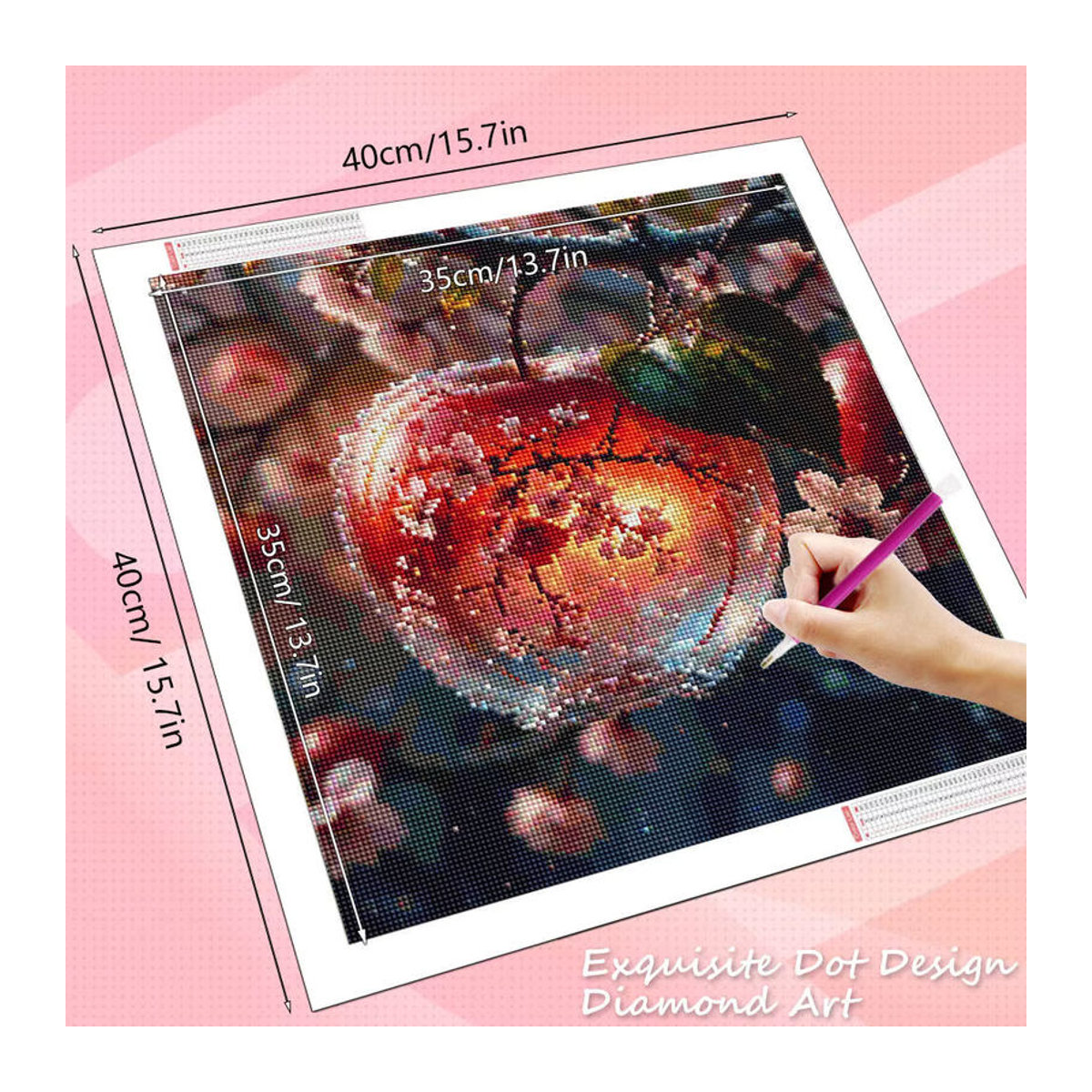 HUACAN 5D DIY Diamantmalerei Kirschblüte und Apfel Landschaft als mehrfarbiges Diamant-Mosaik zur Wanddekoration - Bild 2