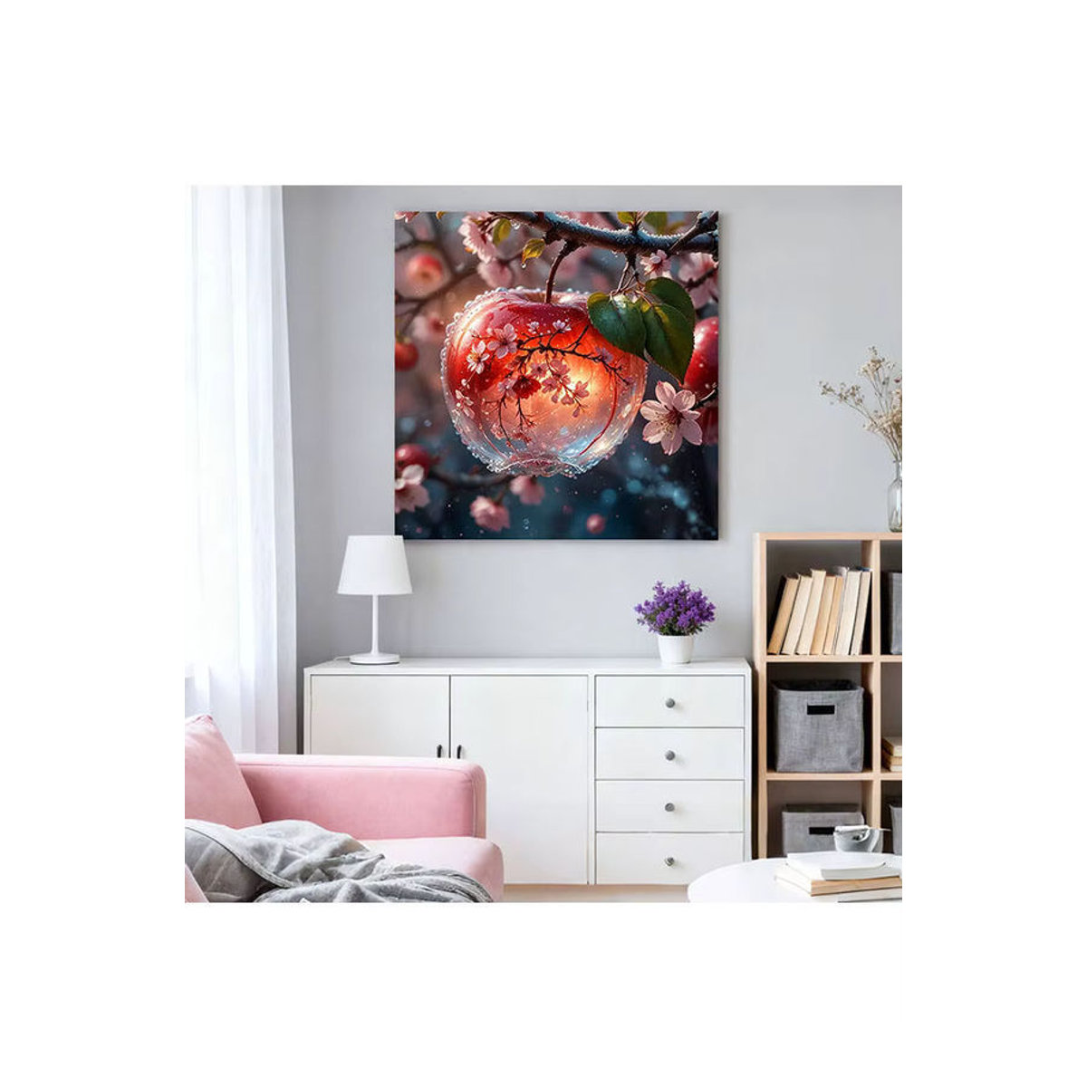 HUACAN 5D DIY Diamantmalerei Kirschblüte und Apfel Landschaft als mehrfarbiges Diamant-Mosaik zur Wanddekoration - Bild 5