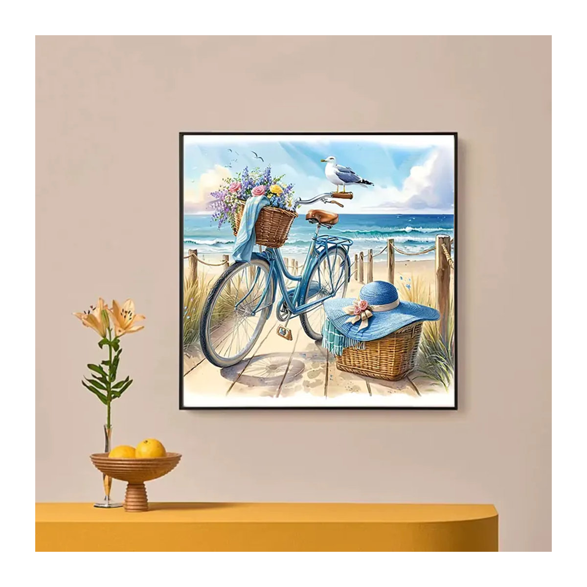 Huacan 5D DIY Diamantmalerei Strand Landschaft mit Fahrrad und Möwen als Wanddekoration in Mehrfarbig - Bild 3