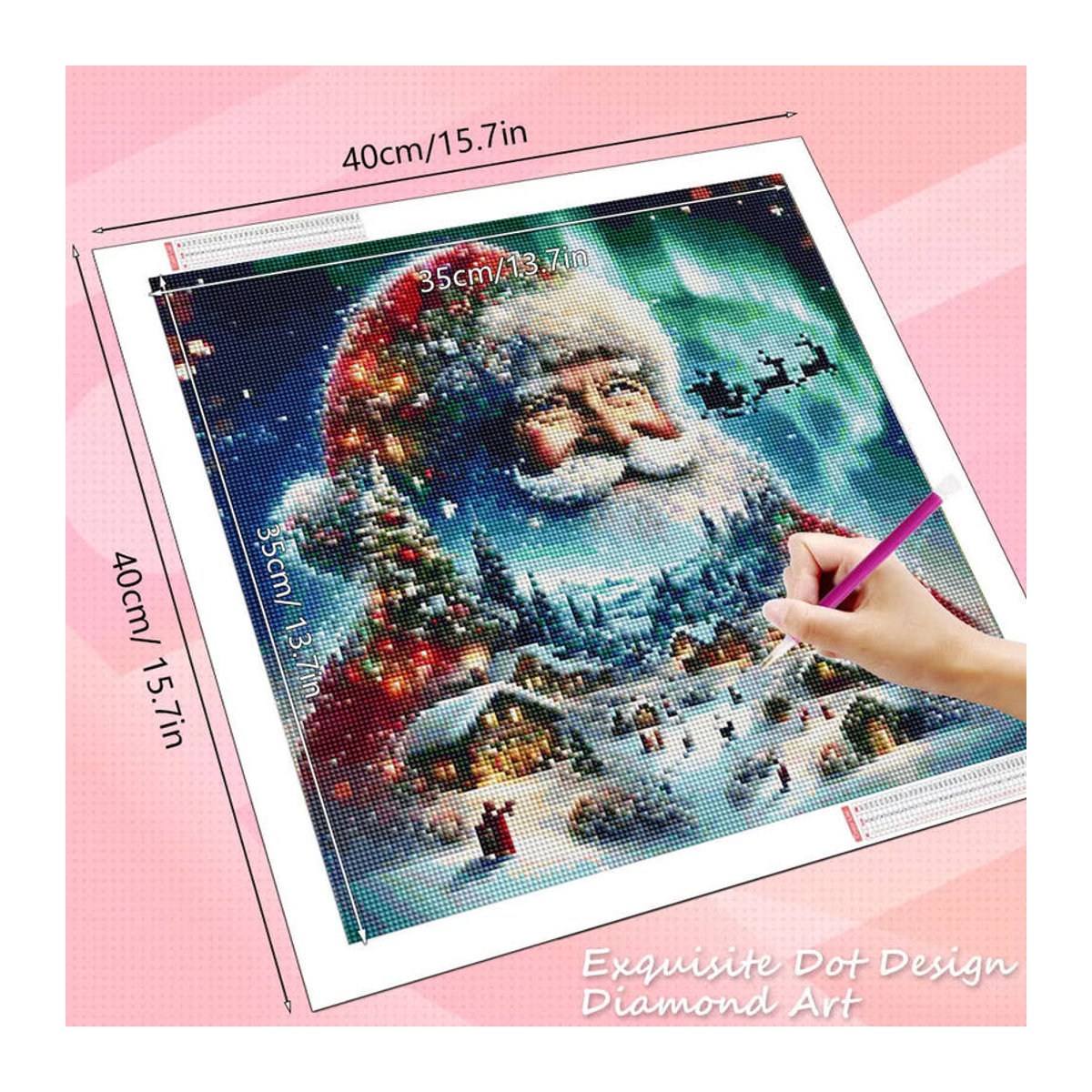 HUACAN 5D DIY Diamantmalerei Weihnachten Landschaft mit Weihnachtsmann, Mehrfarbiges Diamant Mosaik Set, Querformat, Rahmenlos - Bild 2
