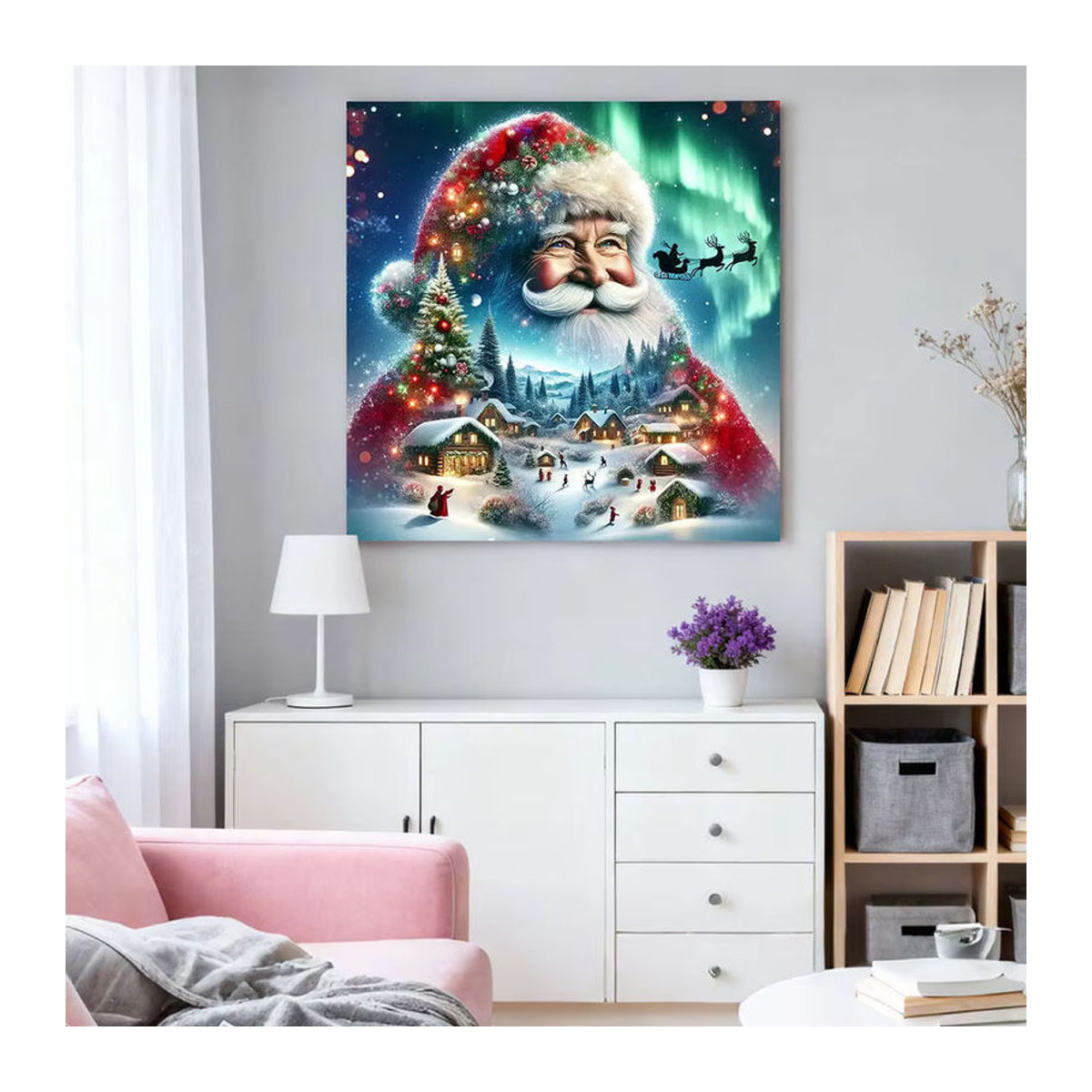 HUACAN 5D DIY Diamantmalerei Weihnachten Landschaft mit Weihnachtsmann, Mehrfarbiges Diamant Mosaik Set, Querformat, Rahmenlos - Bild 3