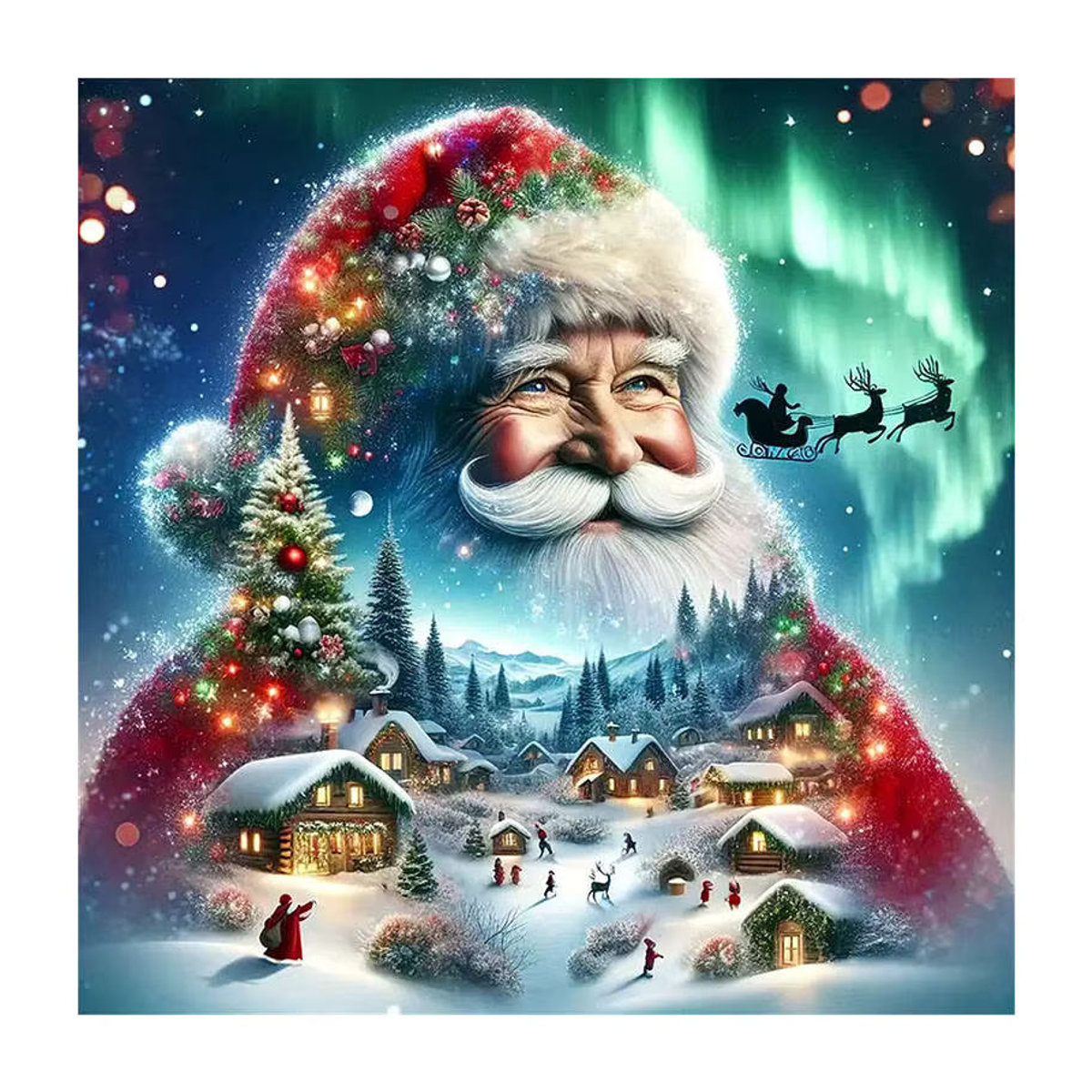 HUACAN 5D DIY Diamantmalerei Weihnachten Landschaft mit Weihnachtsmann, Mehrfarbiges Diamant Mosaik Set, Querformat, Rahmenlos - Bild 4