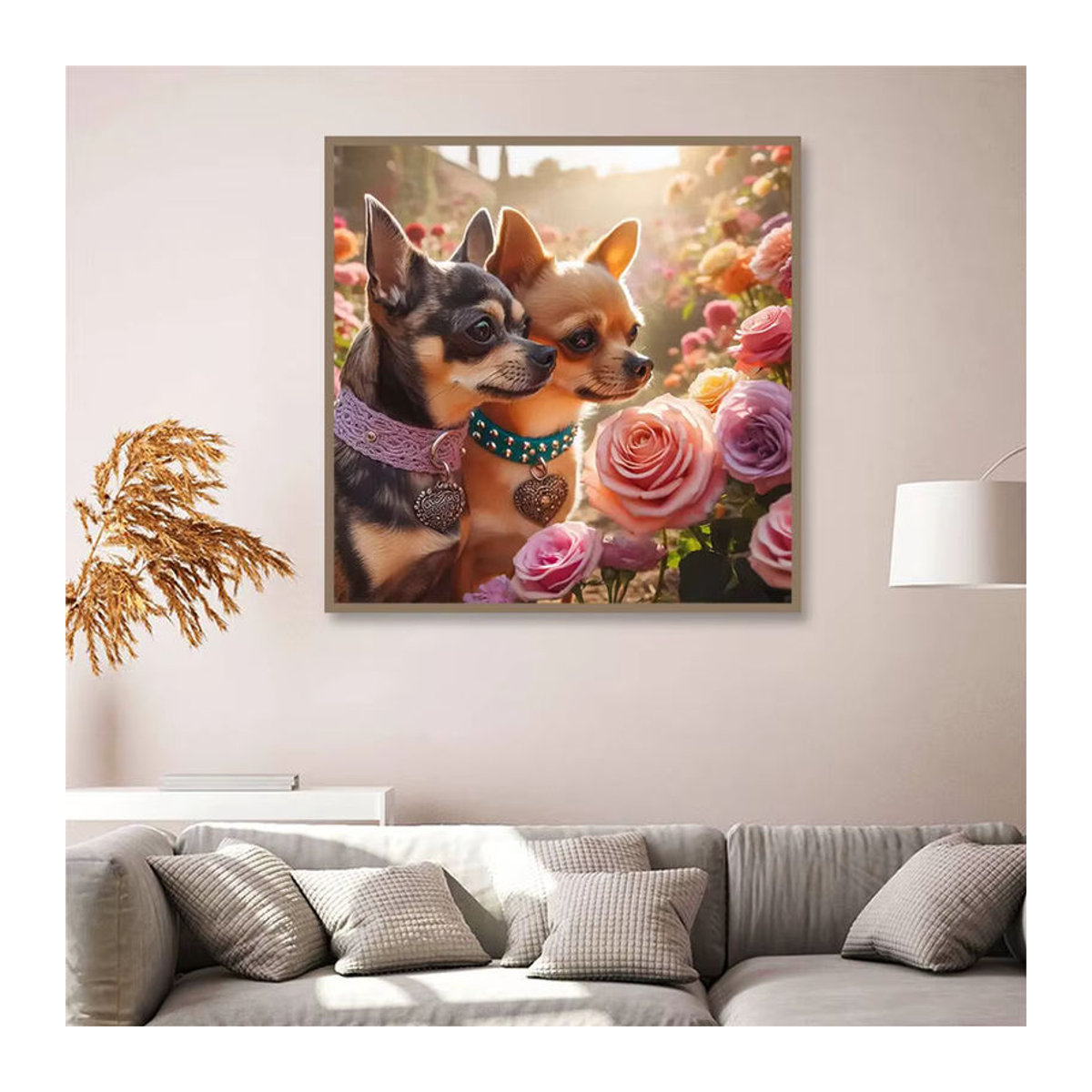 Huacan Diamant-Gemälde 5D Hund Landschaft mit Sonne und Fluss, mehrfarbig, quadratisch, Wanddekoration - Bild 2