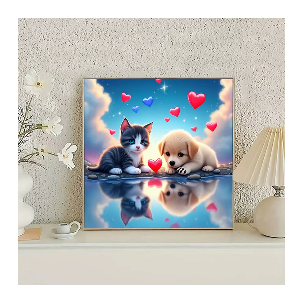 Huacan Diamant-Gemälde 5D Tier-Mosaik-Set mit Katzen und Hunden in mehrfarbigem Design, quadratisch - Bild 3