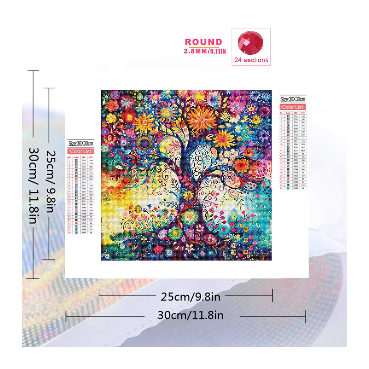 HUACAN Diamant-Gemälde Baum des Lebens als Mosaik-Landschaft in Mehrfarbig mit runden Strasssteinen zur Wandmontage - Bild 2