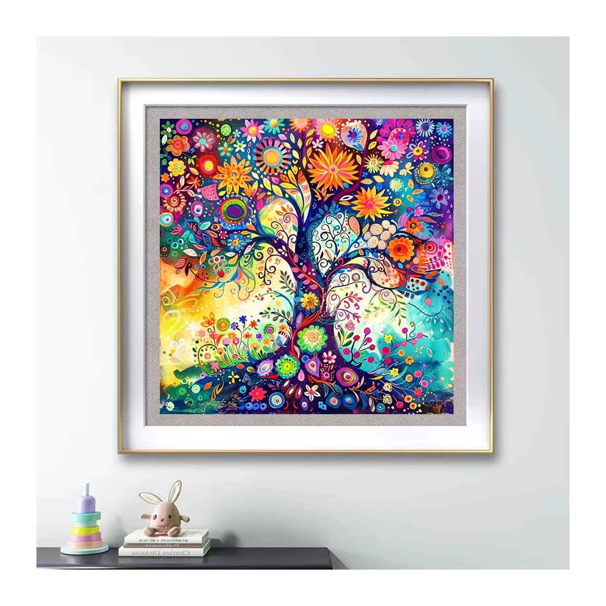 HUACAN Diamant-Gemälde Baum des Lebens als Mosaik-Landschaft in Mehrfarbig mit runden Strasssteinen zur Wandmontage - Bild 3