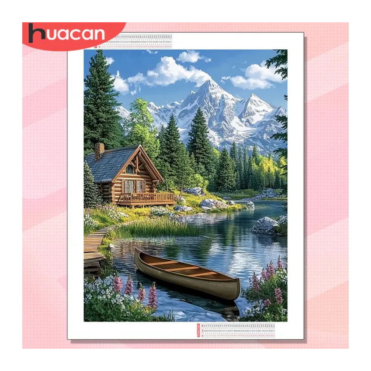 HUACAN Diamant-Gemälde Hauslandschaft mit Boot als Mosaik-Strassbild in Mehrfarbig, B/H: 20 x 30 cm - Bild 1