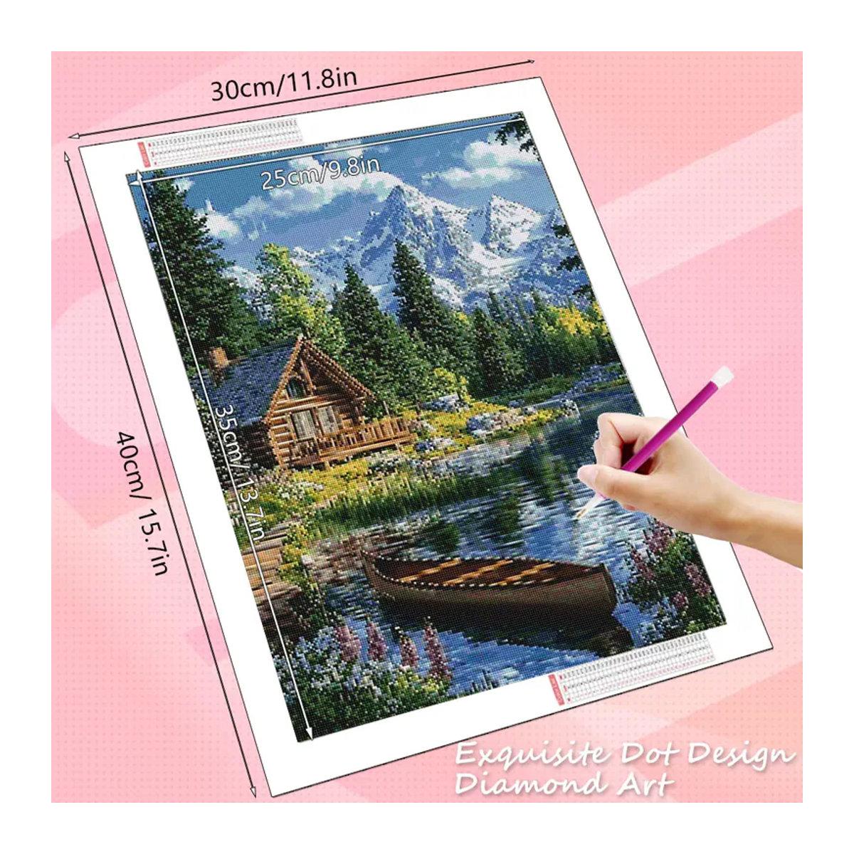 HUACAN Diamant-Gemälde Hauslandschaft mit Boot als Mosaik-Strassbild in Mehrfarbig, B/H: 20 x 30 cm - Bild 2